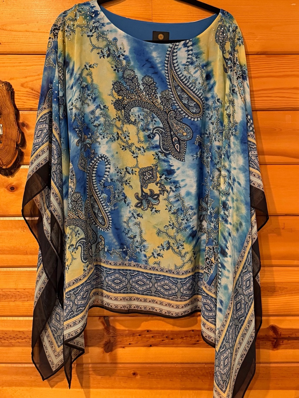JM Collection Blue and Yellow Paisley Flow Tunic